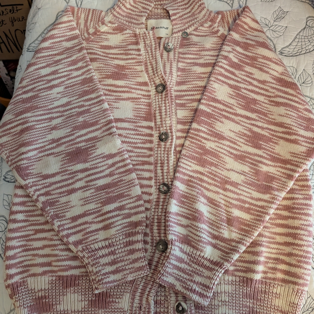 Pink and White Patterned Cardigan